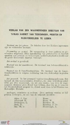 Verslag van den waarnemenden directeur van's Rijks Kabinet van Teekeningen, Prenten en Pleisterbeelden te Leiden