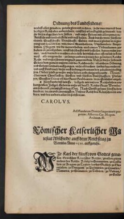 Römischer Keiserlicher Maiestat Abschiedt/ auff dem Reichßtag zu Wormbs/ Anno 1521. auffgericht.