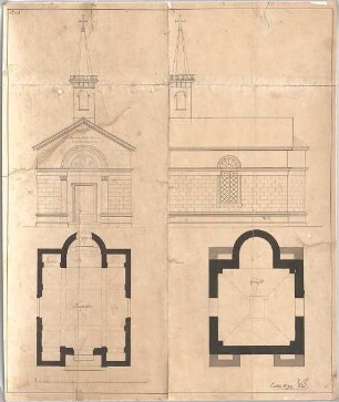 Voit, Johann Michael; Affing; Mausoleumskapelle der Grafen von Gravenreuth - Grundrisse, Ansichten