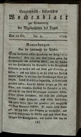 No. 8. Den 20. Oct. 1798.