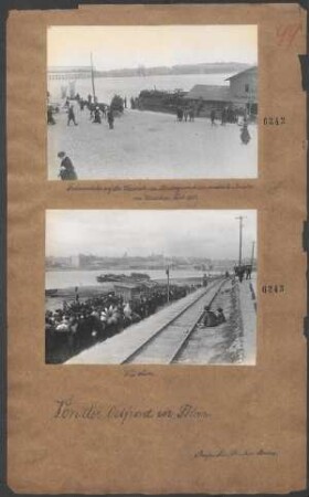 Fahrverkehr auf der Weichsel, im Hintergrund die zerstörte Brücke von Warschau