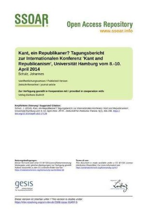 Kant, ein Republikaner? Tagungsbericht zur Internationalen Konferenz 'Kant and Republicanism', Universität Hamburg vom 8.-10. April 2014