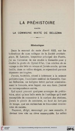 Sér. 5: La Préhistoire dans la commune mixte de Bellezma