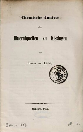 Chemische Analyse der Mineralquellen zu Kissingen
