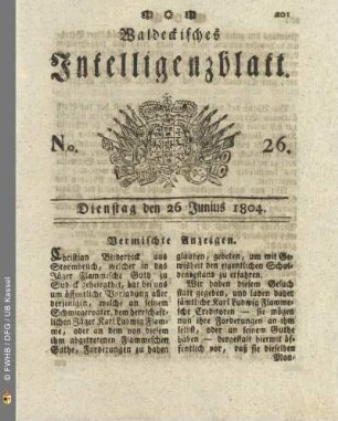 No. 26. Dienstag den 26 Junius 1804