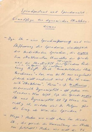 Sprachzustand und Sprachwandel : Vortrag; Notizen