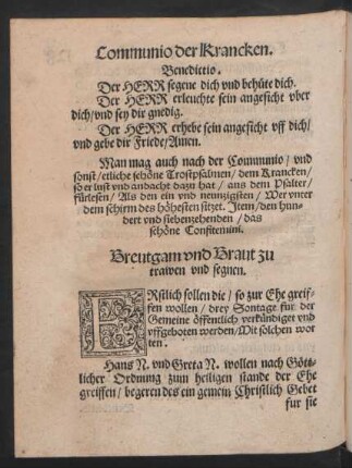 Breutgam und Braut zu trawen und segnen.