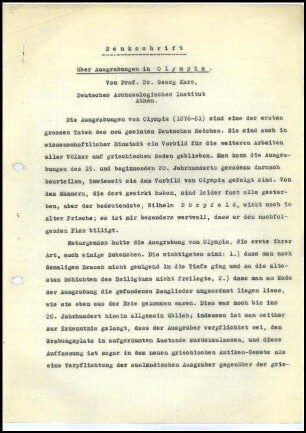 Anlage III. G. Karo, Denkschrift über Ausgrabungen in Olympia