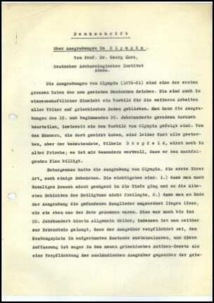 Anlage III. G. Karo, Denkschrift über Ausgrabungen in Olympia