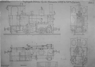 2/2 gekuppelte Feldbahn-Tenderlokomotive für 750 mm Spurweite, Konstruktionszeichnung : Technikgeschichte | Maschinenbau | Verkehrswesen | Eissenbahnwesen | Kleinbahnen (Lokomotiven und Wagen)