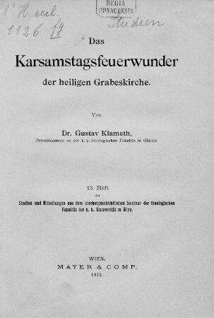 Das Karsamstagsfeuerwunder der heiligen Grabeskirche