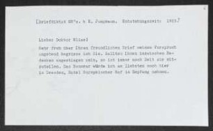 Brief von Gerhart Hauptmann an Julius Elias