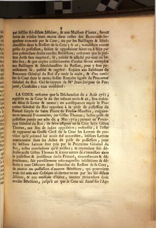 Arrest De La Cour De Parlement : Du vingt-sept Mai 1762. Extrait Des Registres Du Parlement