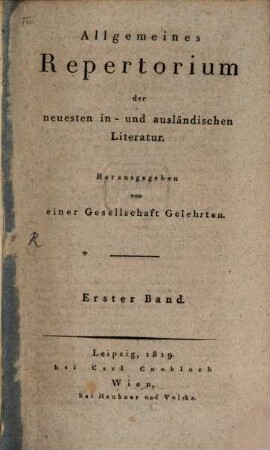 Allgemeines Repertorium der neuesten in- und ausländischen Literatur. 1819,1, 1819,1