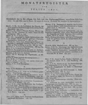 Monatsregister vom Juli 1821