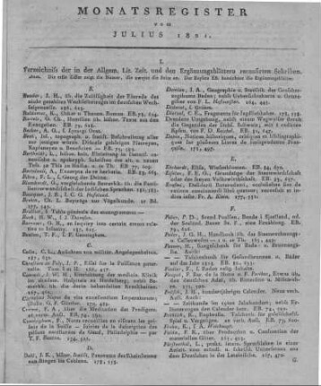 Monatsregister vom Juli 1821