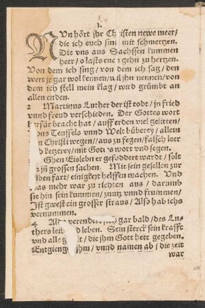 NVn hört jhr Christen newe meer/ || die ich euch sing mit schmertzen. ||