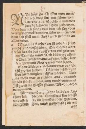 NVn hört jhr Christen newe meer/ || die ich euch sing mit schmertzen. ||