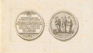 Medaille auf Johann Balthasar Bernhold, Johann Friedrich Dannreuther und Johann Jacob Jantke, welche 1764 im April ihr Dienstjubiläum feierten