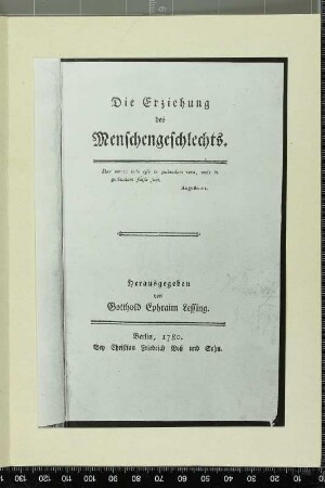 Die Erziehung des Menschengeschlechts, Titelblatt