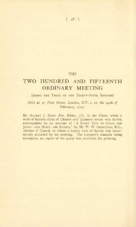 The two hundred and fifteenth ordinary meeting