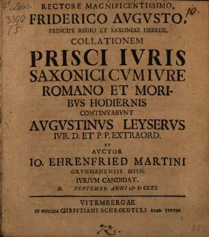 Collationem prisci iuris Saxonici cum iure Romano et moribus hodiernis