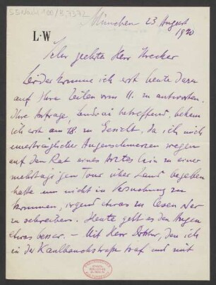 Brief an B. Schott's Söhne : 23.08.1920