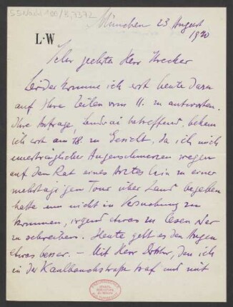 Brief an B. Schott's Söhne : 23.08.1920