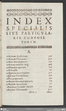 Index Specialis Sive Particularis Compositorum
