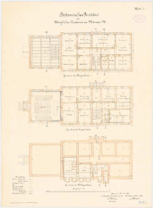 Universität Münster Botanisches Institut: Grundriss Keller, Erdgeschoss, Obergeschoss 1:100