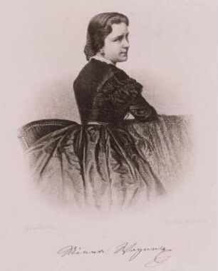 Bildnis der Sängerin Minna Wagner (Ueberhorst-Wagner; 1840-1910). Stahlstich und Druck mit Faksimile von August Weger nach einer Fotografie, Leipzig 1870. Dresden: Stadtmuseum