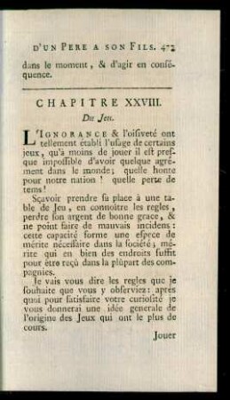 Chapitre XXVIII. Du Jeu