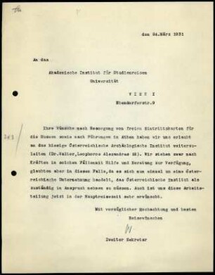 W. Wrede an Akademisches Institut für Studienreisen Wien