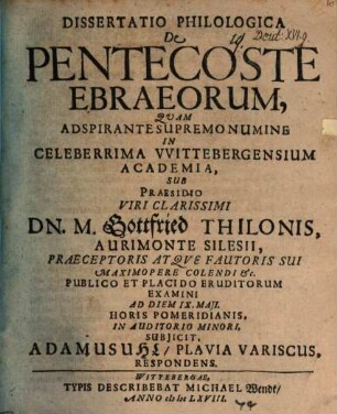 Diss. philol. de pentecoste Ebraeorum