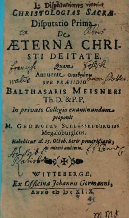 De Aeterna Christi Deitate