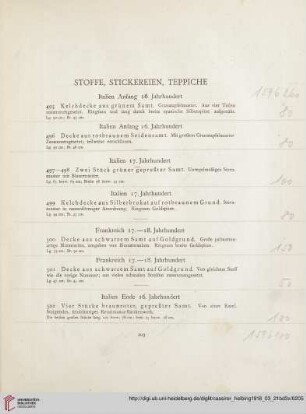 Stoffe, Stickereien, Teppiche (Nr. 495-534)