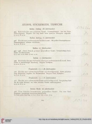 Stoffe, Stickereien, Teppiche (Nr. 495-534)