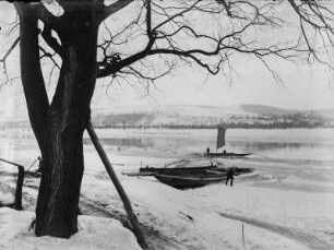 Coswig. Blick vom Fährhaus auf die Elbe. Winteraufnahme