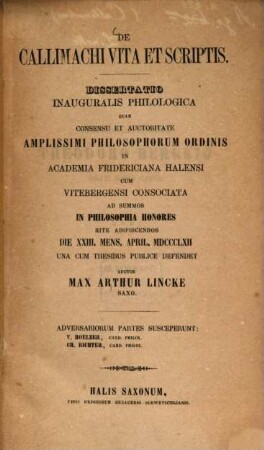 De Callimachi vita et scriptis : Diss. inaug. philol.