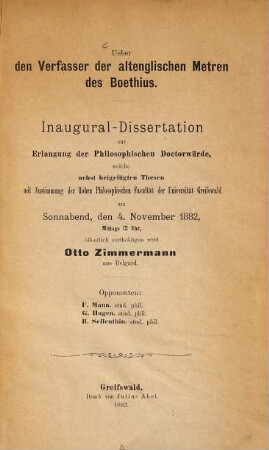 Ueber den Verfasser der altenglischen Metren des Boethius : (Greifswalder Doctordiss.)