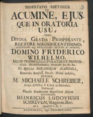 Dissertatio Rhetorica De Acumine, Eiusque In Oratoria Usu