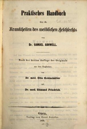 Praktisches Handbuch über die Krankheiten des weiblichen Geschlechts