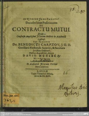Decades binae positionum de contractu mutui
