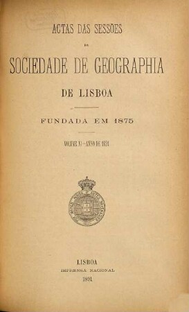 Actas das sessões da Sociedade de Geografia de Lisboa. 11. 1891