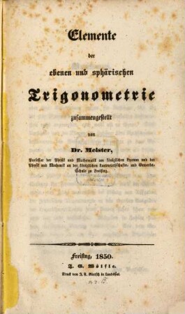 Elemente der ebenen und sphärischen Trigonometrie