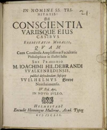 De Conscientia Variisque Eius Casibus Exercitatio Moralis