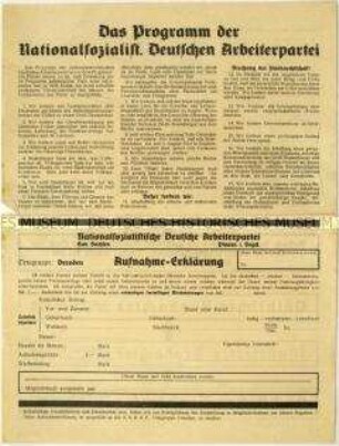 Flugblatt mit dem politischen Programm der NSDAP und Pressewerbung