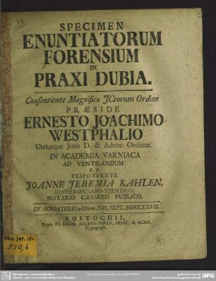 Specimen Enuntiatorum Forensium In Praxi Dubia ...