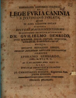 Diss. hist. pol. de lege Furia Caninia a Iustiniano sublata