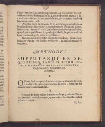 Methodus Supputandi Ex Sequentibus Tabulis Situm Horum Siderum Ad Iovem, Cum Secundum longitudinem, tum etiam latitudinem.